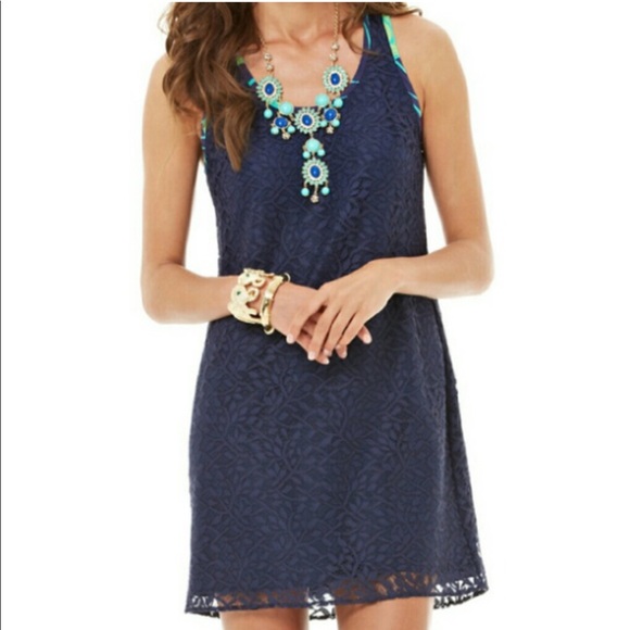 Lilly Pulitzer Dresses & Skirts - Lilly Pulitzer Betty Racer Back navy Jungle lace